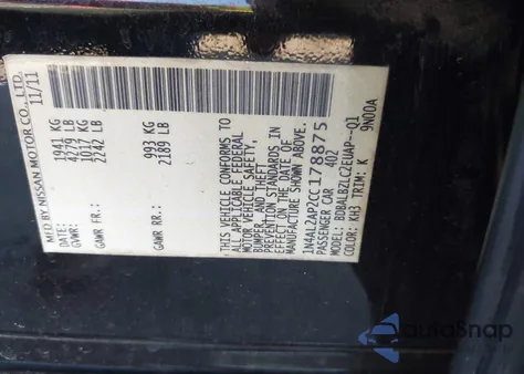 2012 Nissan Altima 2.5 S from USA, damaged, VIN 1N4AL2AP2CC178875